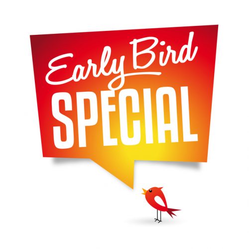 Bright and cheerful 'Early Bird Special' graphic with a small bird illustration, promoting limited-time offers or discounts for early customers.