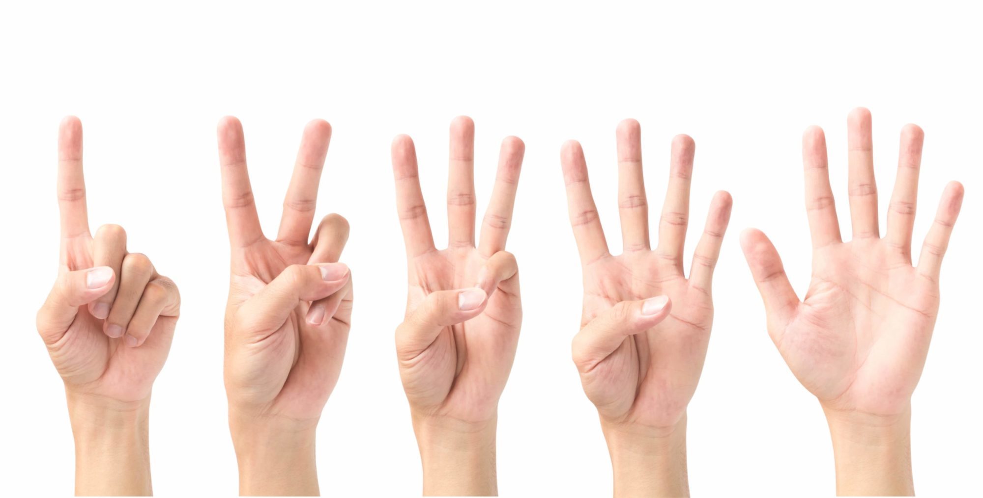 Hands counting numbers from 1 to 5